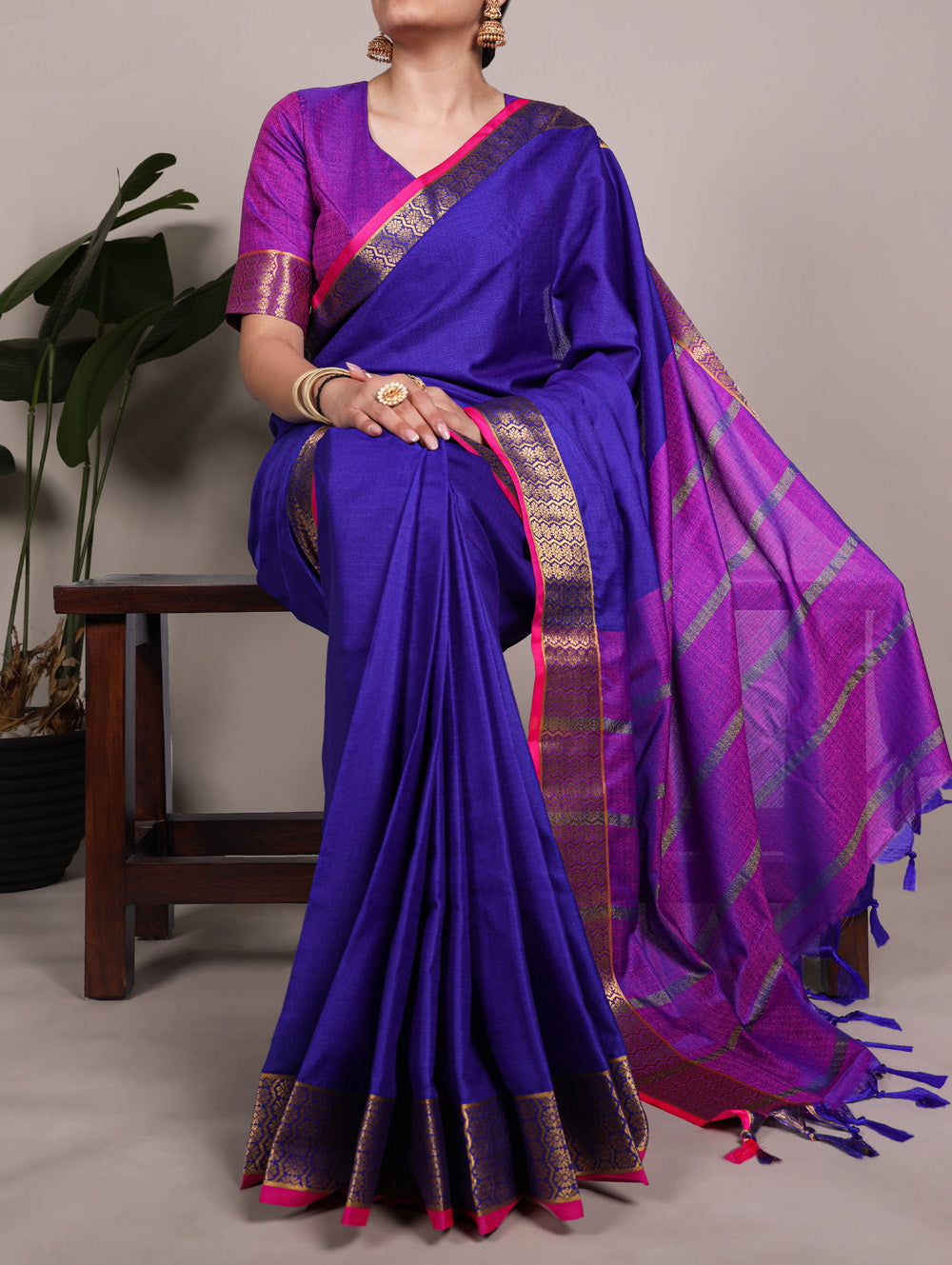 Royal Blue Color Zari Weaving Work Poly Cotton Saree By Yana Fab