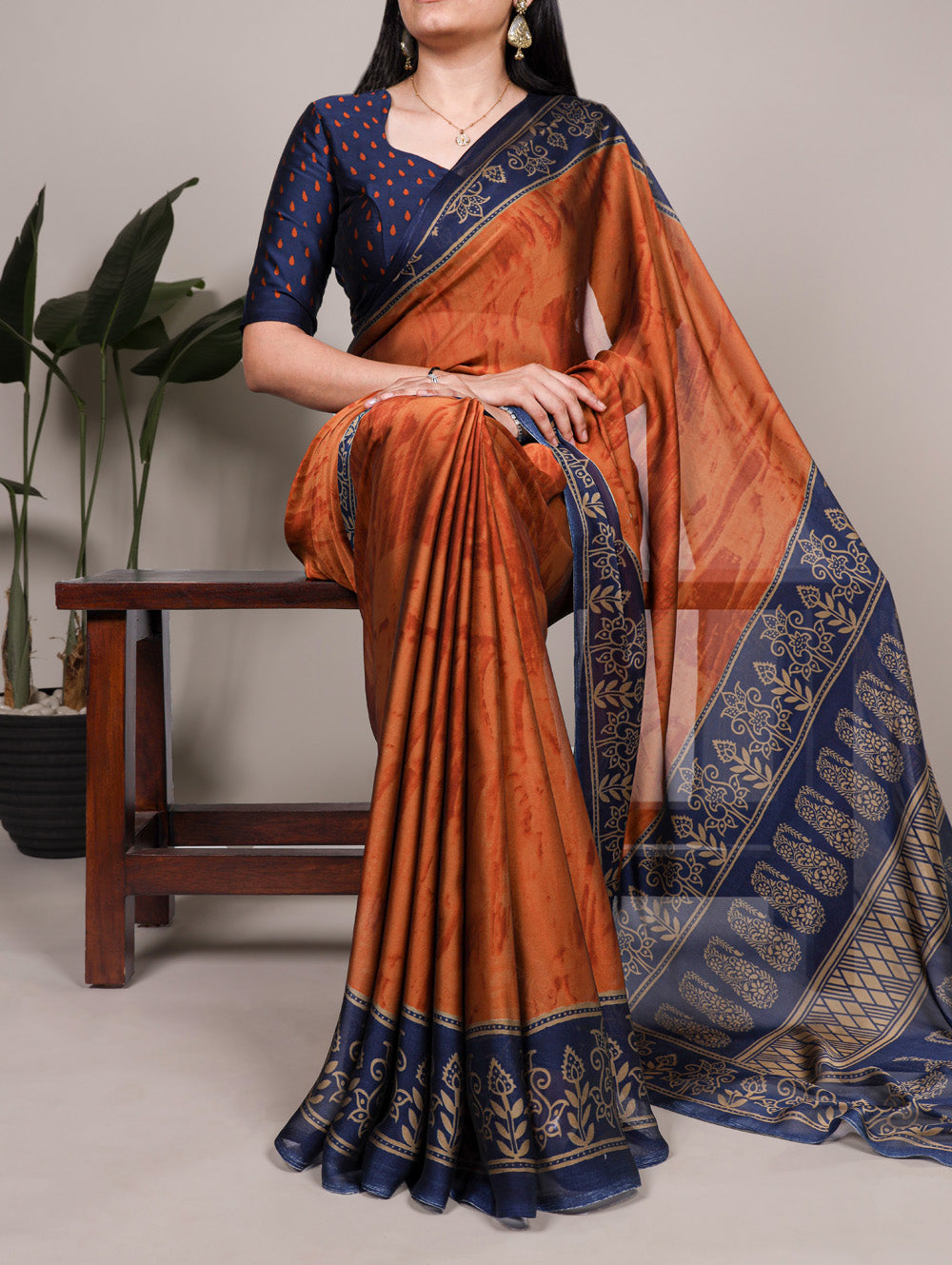 Rust Orange Color Printed Rangoli Silk Saree