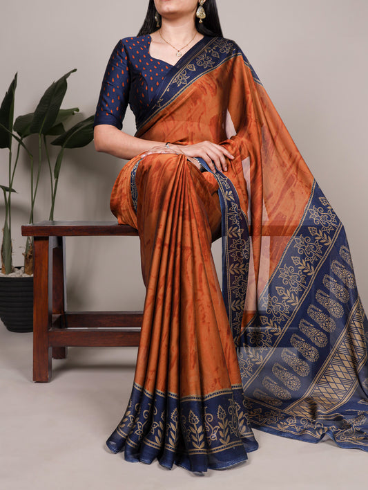 Rust Orange Color Printed Rangoli Silk Saree