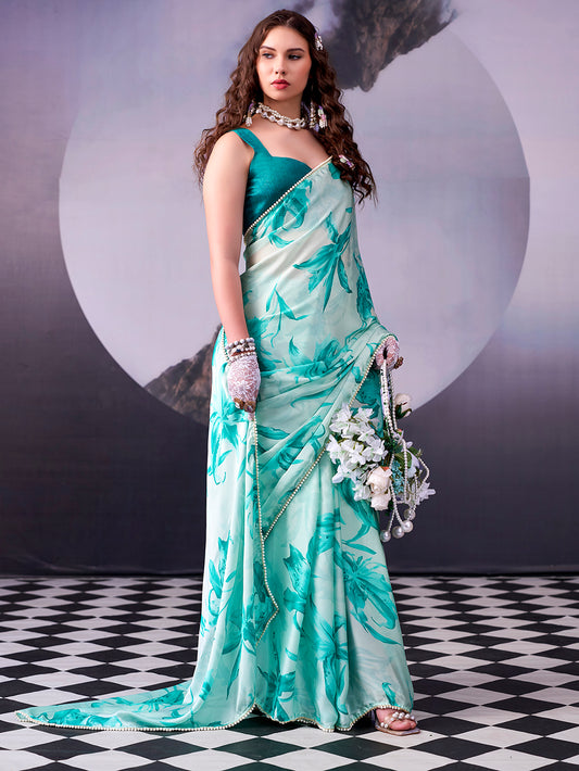 Firozi Color Party Wear Saree