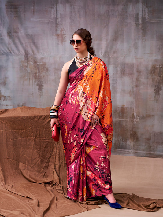 Maroon Color Printed Fancy Saree