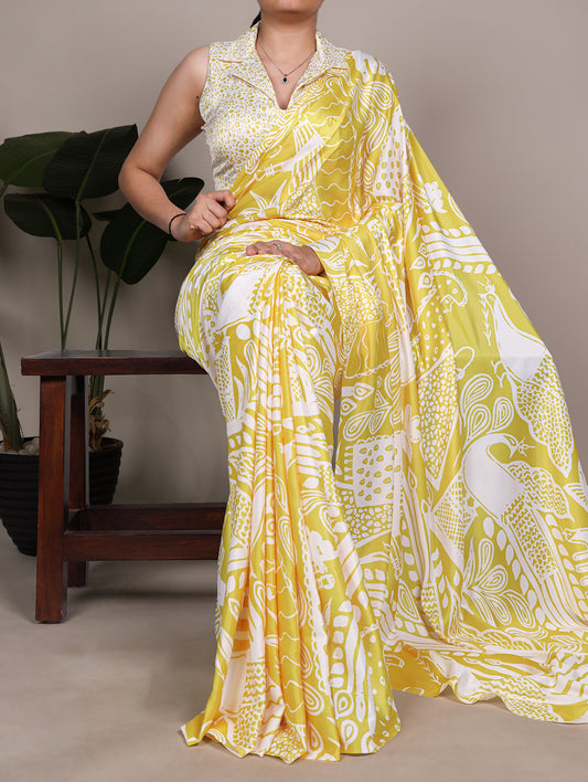 Yellow Color Printed Saree