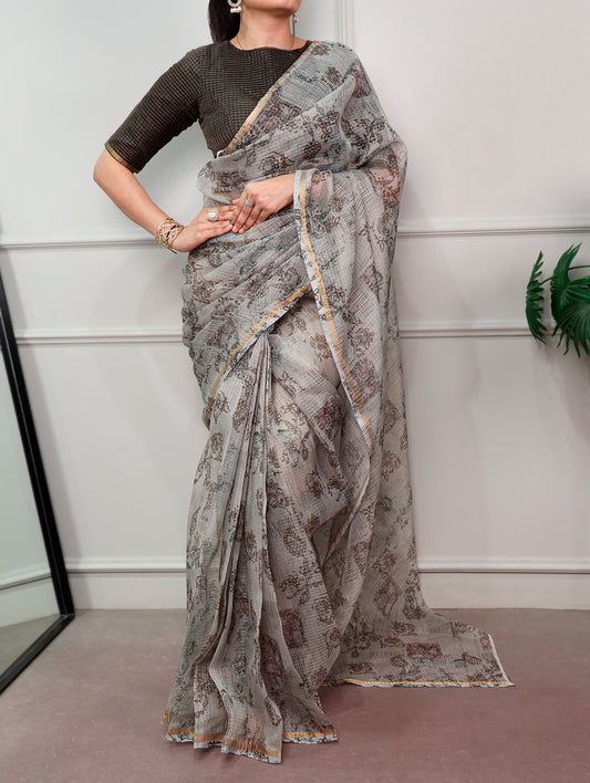 Light Weight Floral Printed Kota Doria Saree