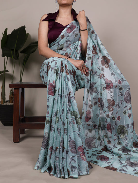 See Green Color Floral Viscose Lurex Brasso Saree