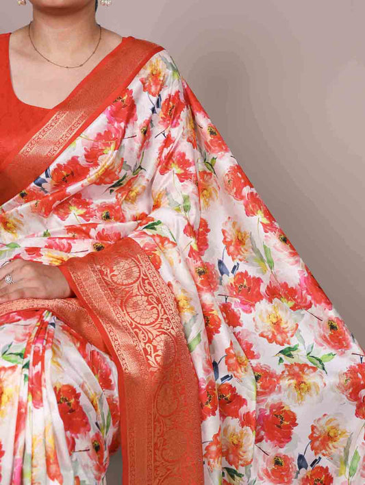Orange Color Tasar Silk Saree
