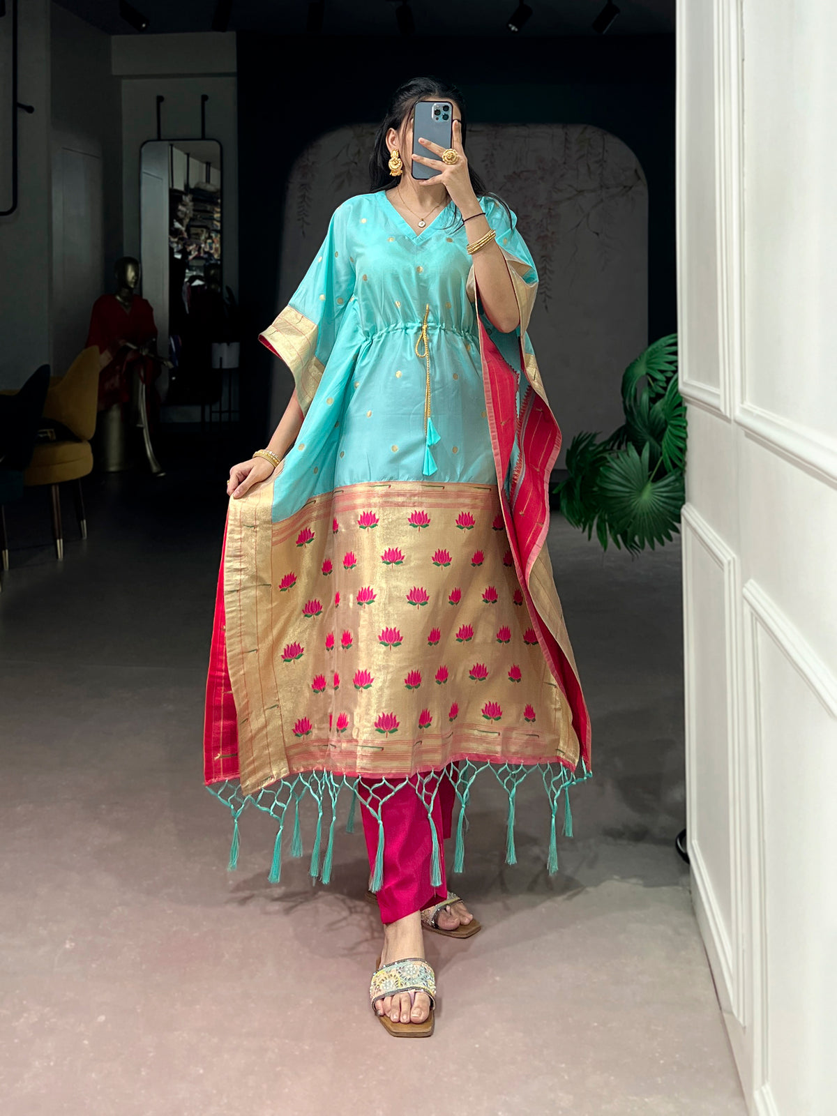 Sky Blue Color Paithani Kaftan