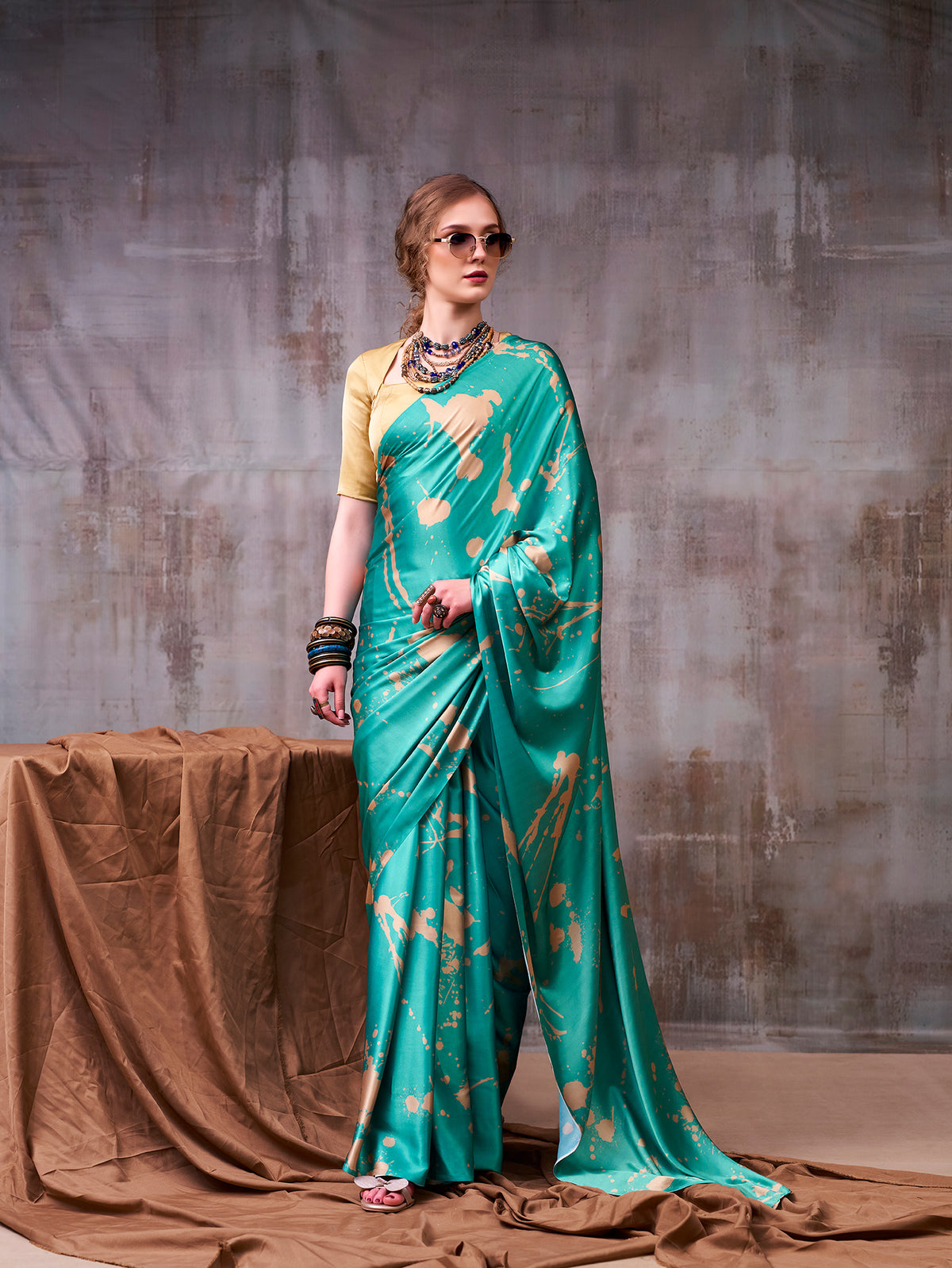 Sky Blue Color Printed Fancy Saree
