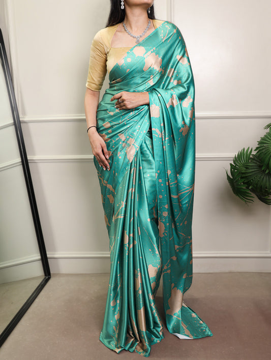 Sky Blue Color Printed Fancy Saree
