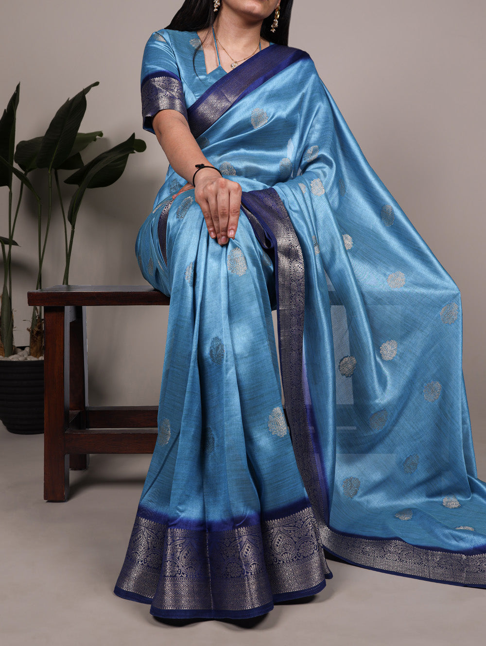 Sky Blue Color Zari Weaving Work Rumali Silk Saree