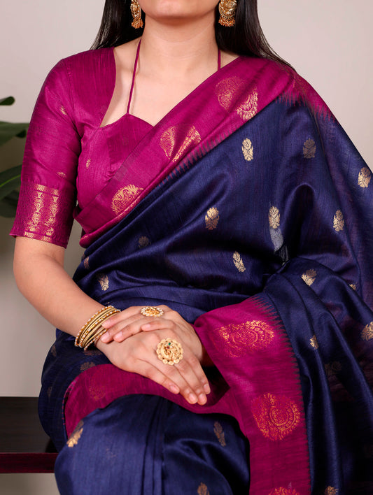 Navy Blue Color Poly Cotton Saree