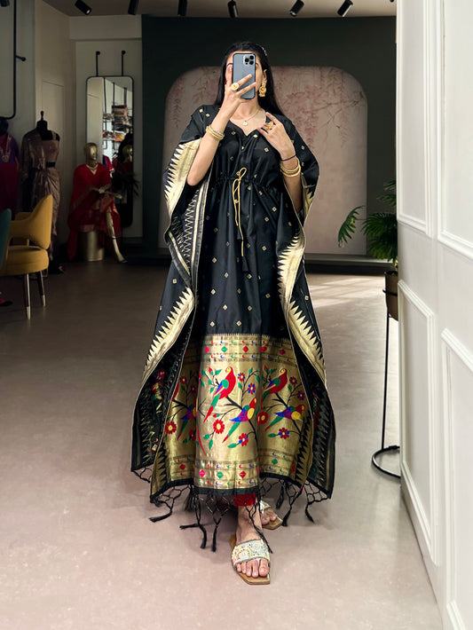Black Color Zari Weaving Work Jacquard Kaftan