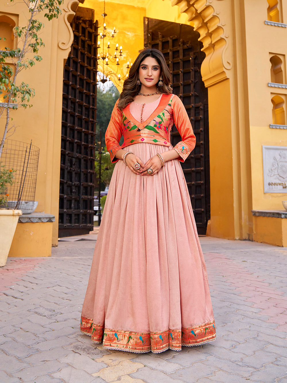 Peach Color Vichitra Silk Dress