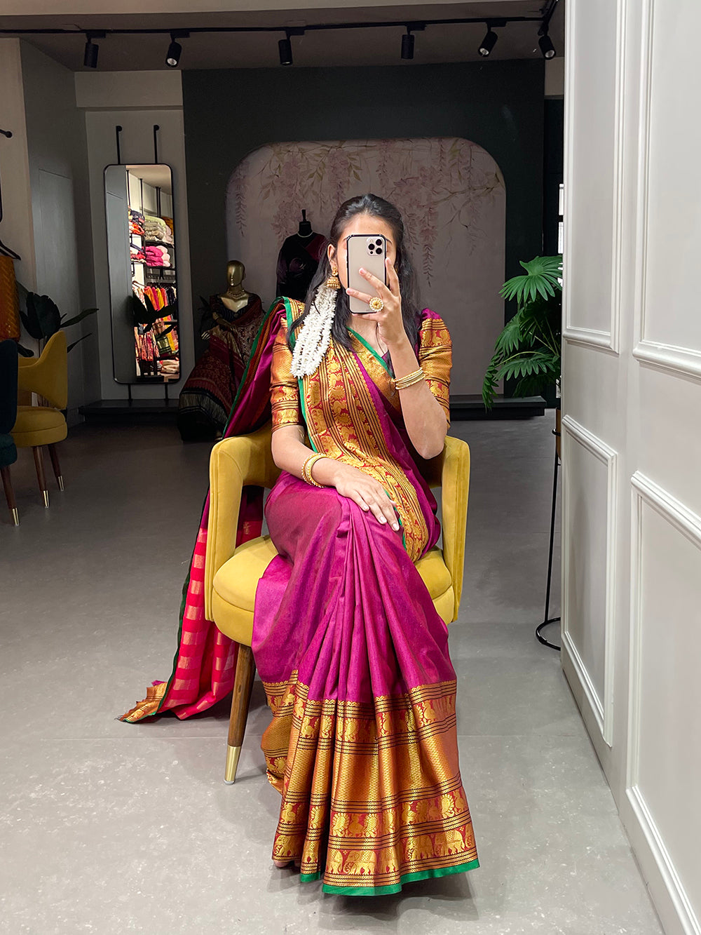 Pink Color Zari Weaving Work Narayan Pet Saree