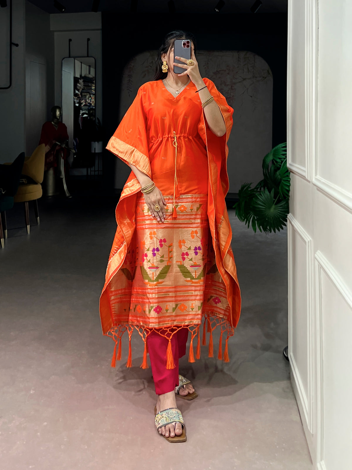 Orange Color Paithani Kaftan