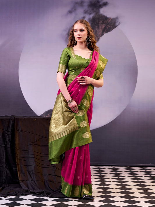 Pink Color Poly Cotton Saree