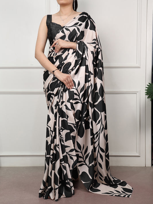 Black Color Floral Print Saree