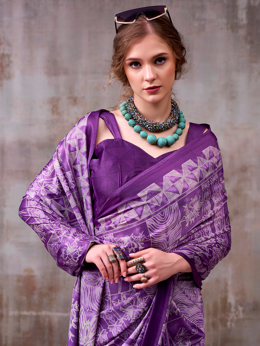Lavender Color Satin silk Saree