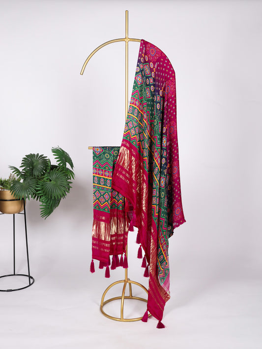 Rani Pink Color Digital Print And Lagadi Patta Gaji Silk Dupatta