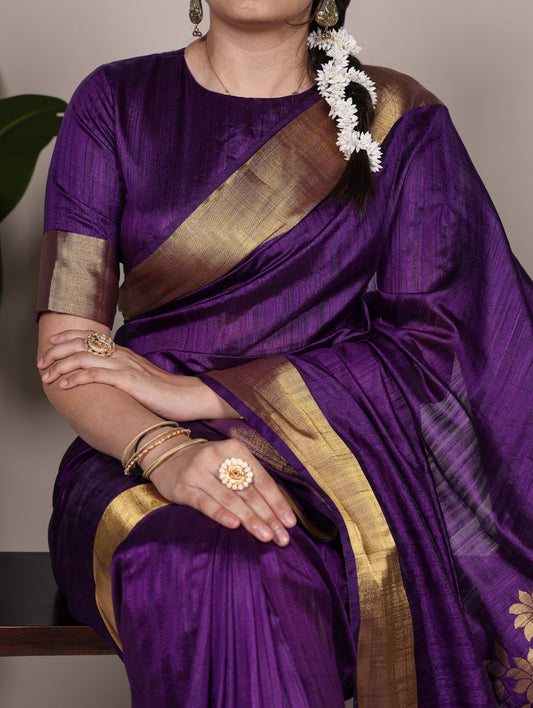 Purple Color Zari weaving Work Raw Silk Saree
