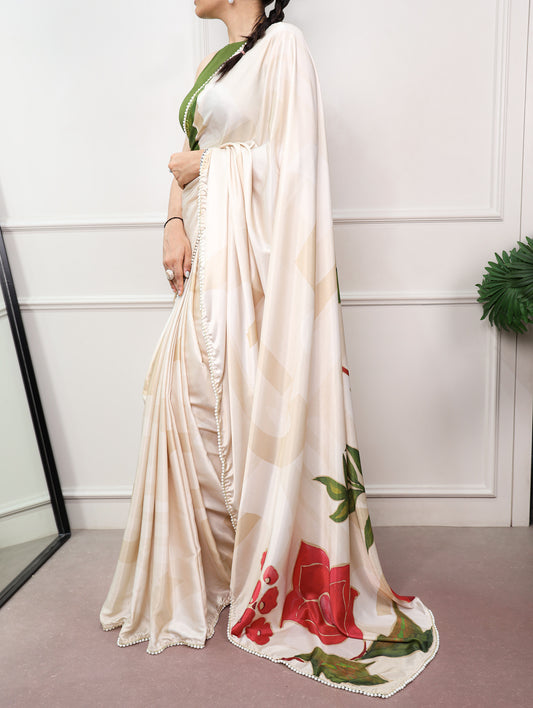Party Wear Cream Color Saree
