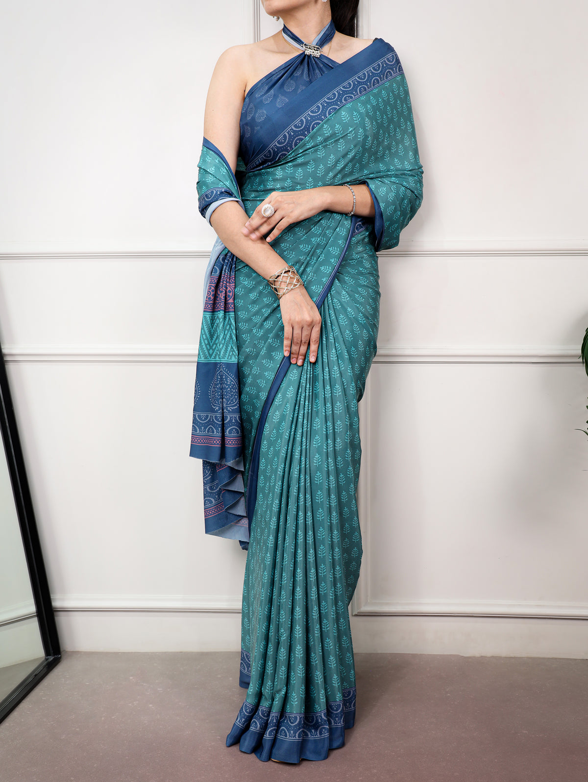 Women Wear Teal Color Fancy Saree
