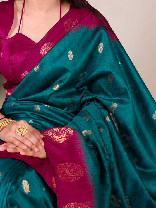 Teal Color Poly Cotton Saree
