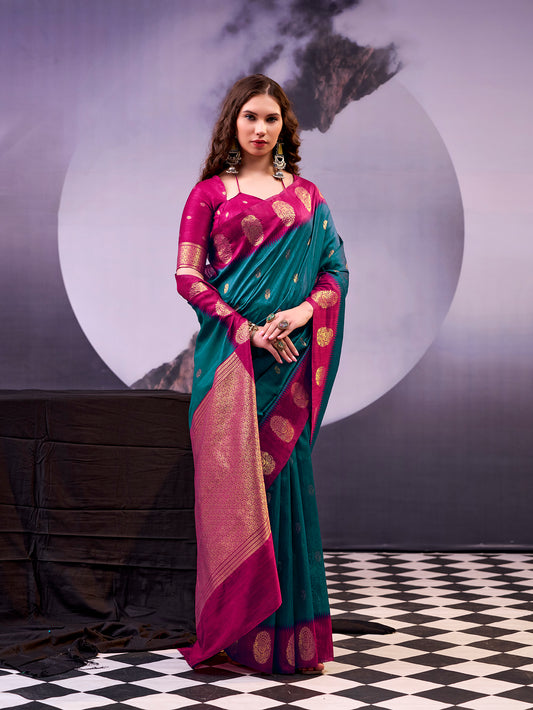 Teal Color Poly Cotton Saree