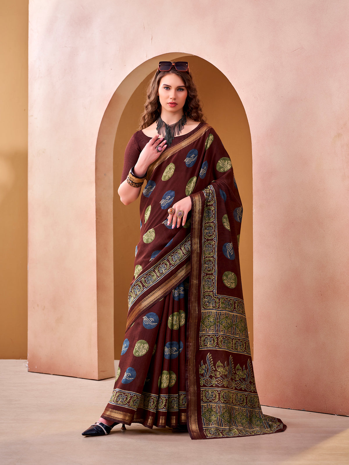 Maroon Color Polyster Viscose Chanderi Saree