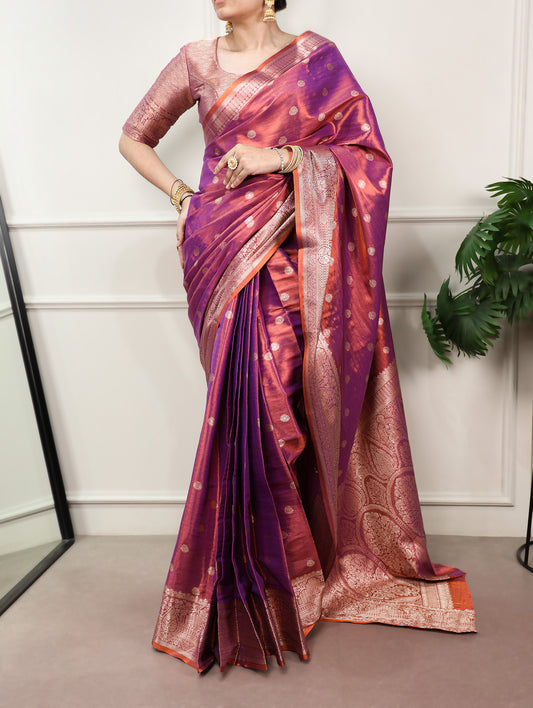 Purple Color Zari Weaving Work Kasavu Saree