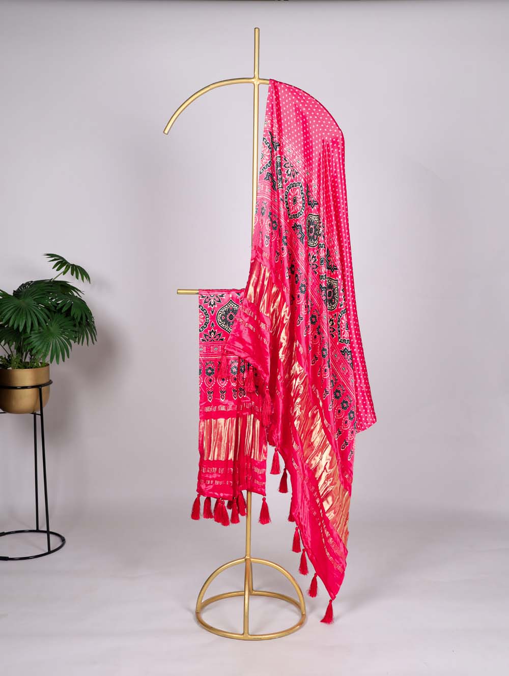 Tomato Color Printed Gaji Silk Ethic Wear Dupatta