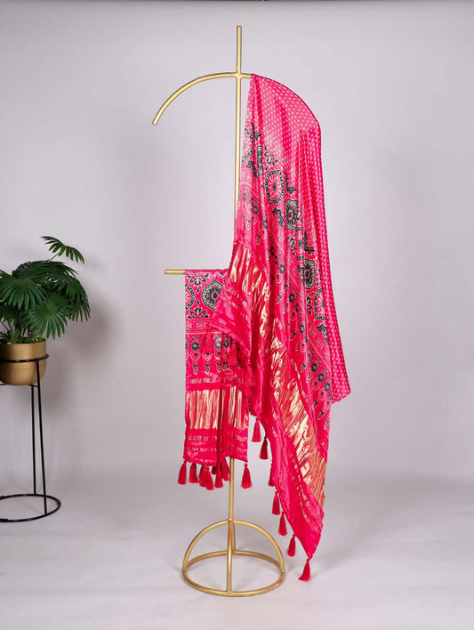 Tomato Color Printed Gaji Silk Ethic Wear Dupatta
