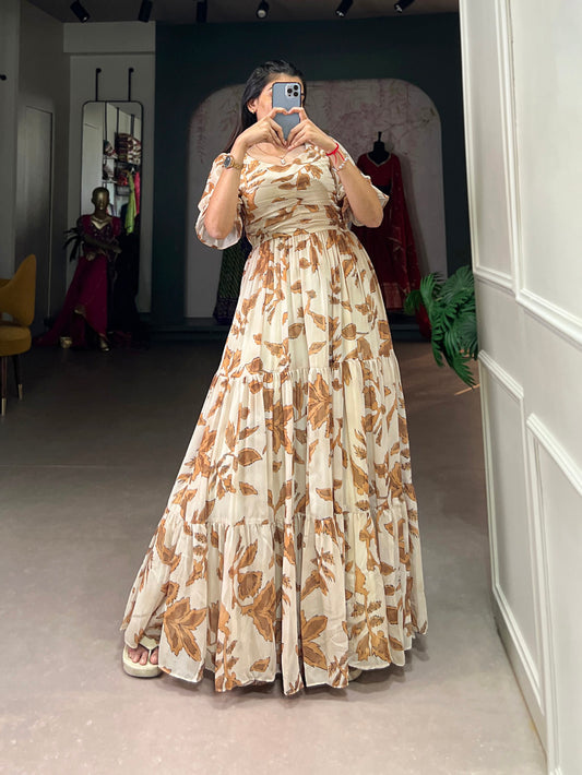 Chiku Color Floral Printed Georgette Long Dress