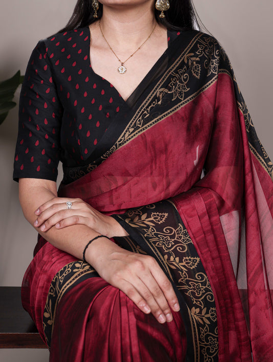 Maroon Color Printed Rangoli Silk Saree