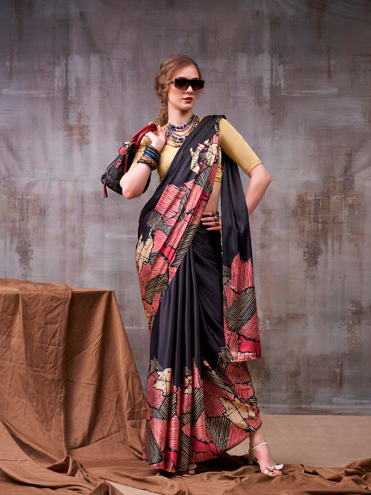 Black Color Printed Fancy Saree