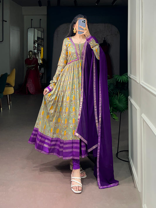 Tasar Silk With Floral Print Long Dress