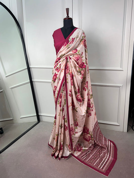 Tasar Silk With Floral Printed Saree
