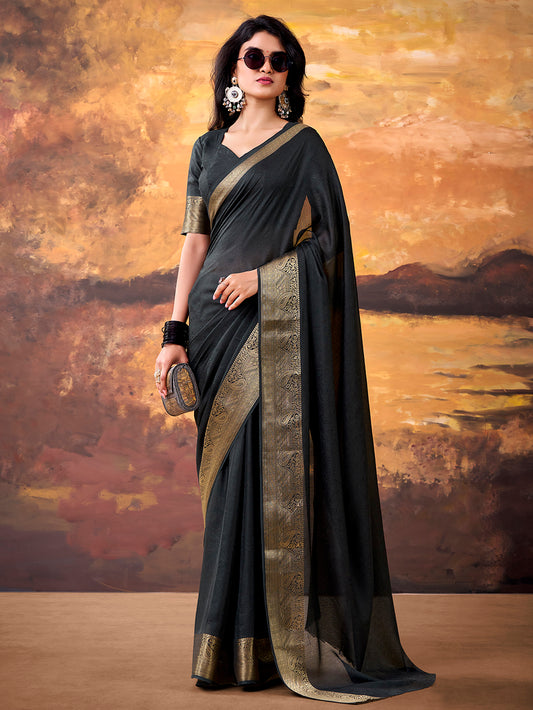 Black Color Zari Weaving Work Mass Mello Saree