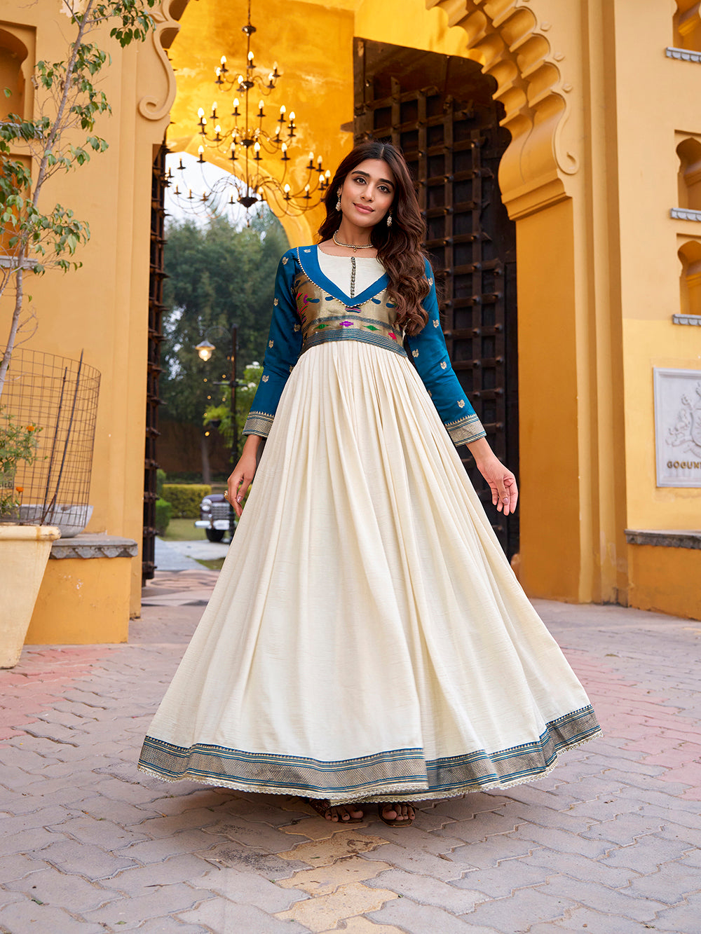 Off White Color Vichitra Silk Dress