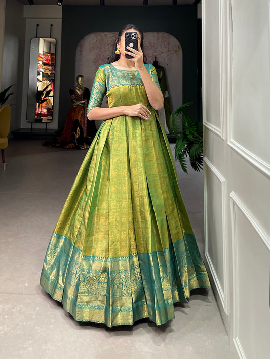 Parrot Color Zari Weaving Work Kanjivaram Dress