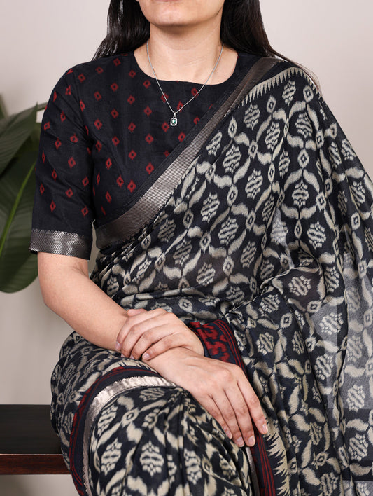 Black Color Polyester Viscose chanderi Saree