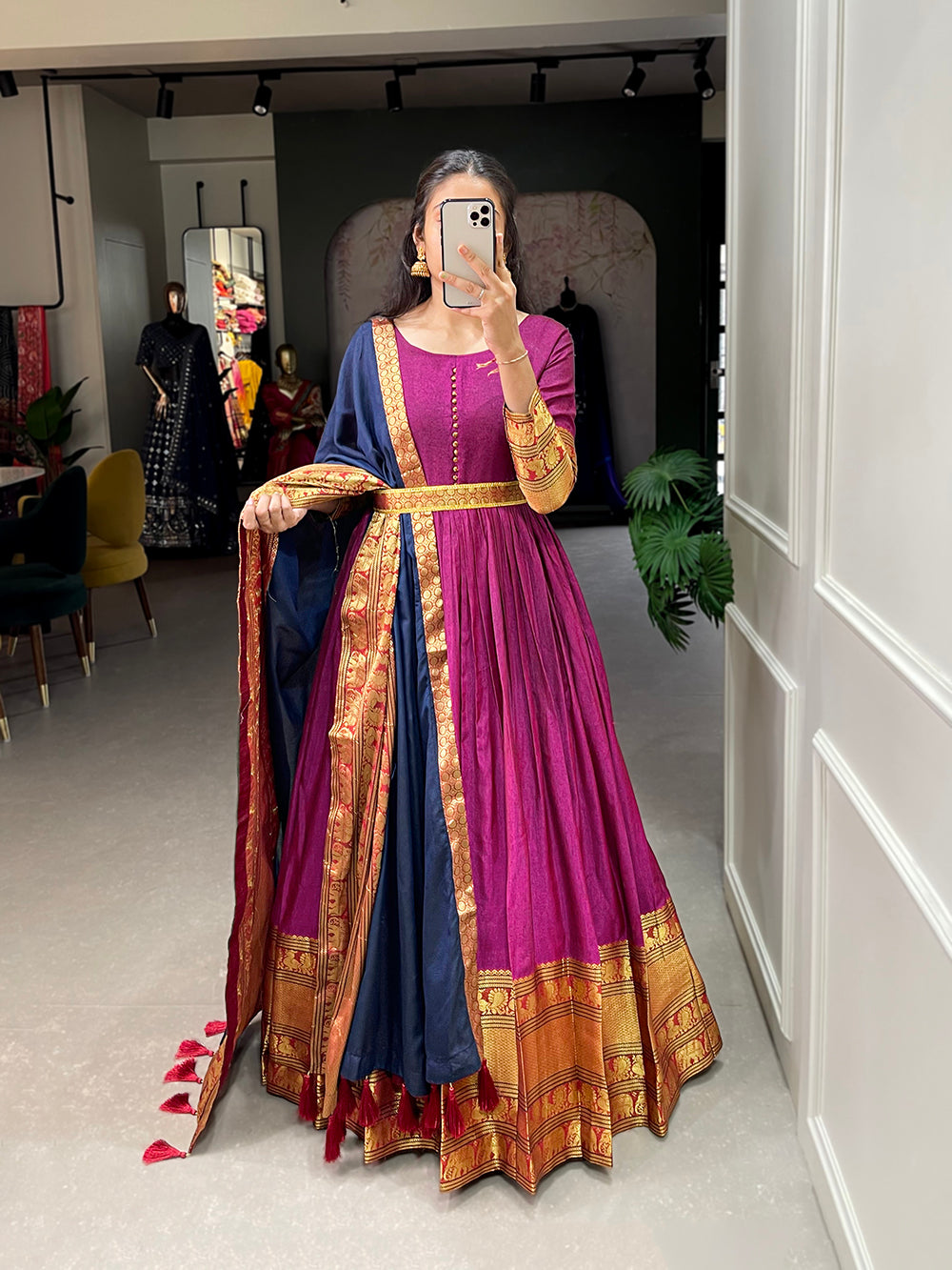 Pink Color Zari Weaving Work Narayan Pet (Cotton) Hyderabadi Dress