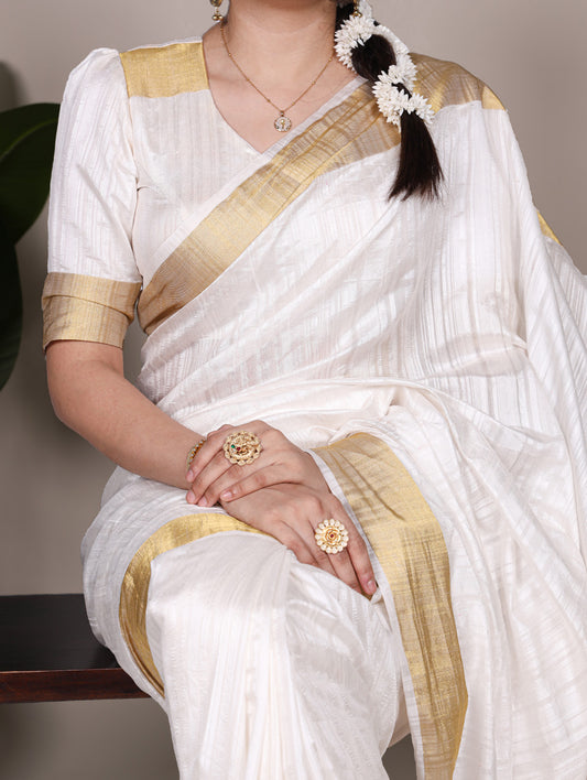 White Color Zari weaving Work Raw Silk Saree