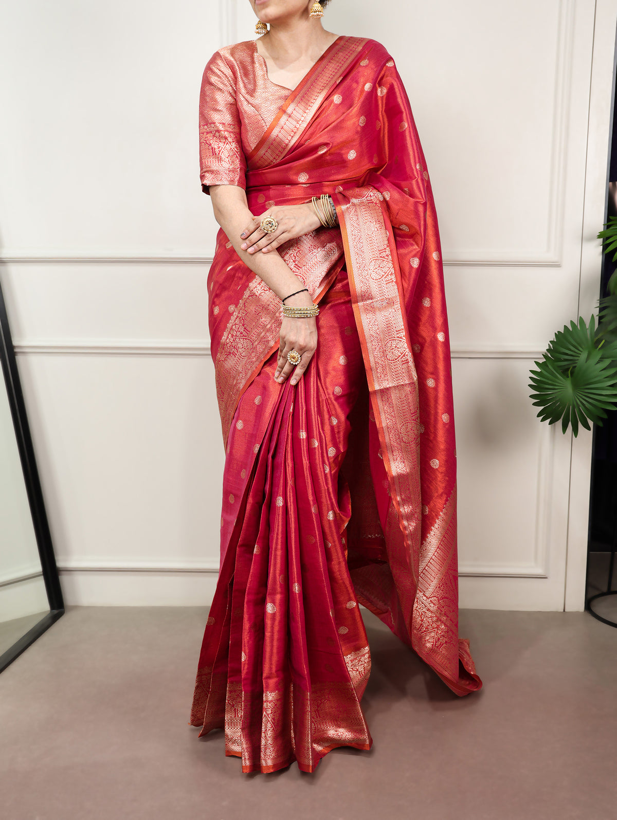 Crimson Color Pooja Wear Saree