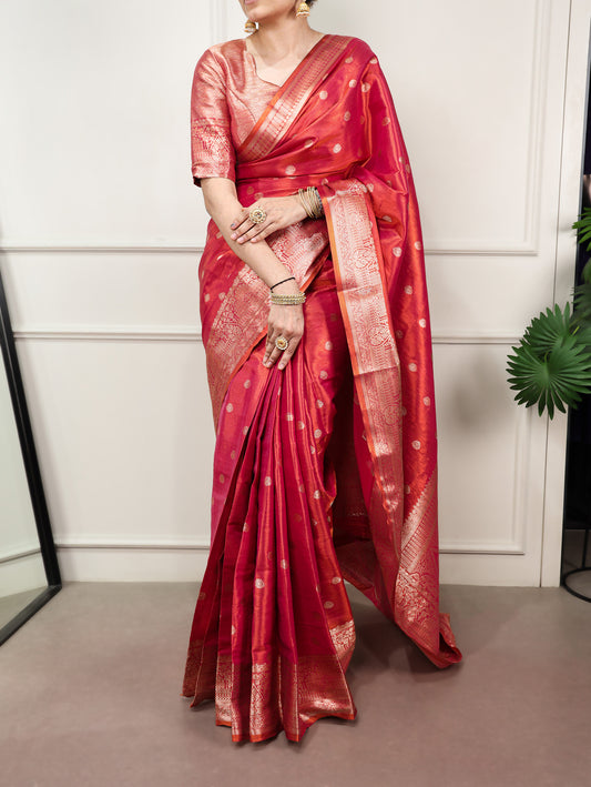 Crimson Color Pooja Wear Saree