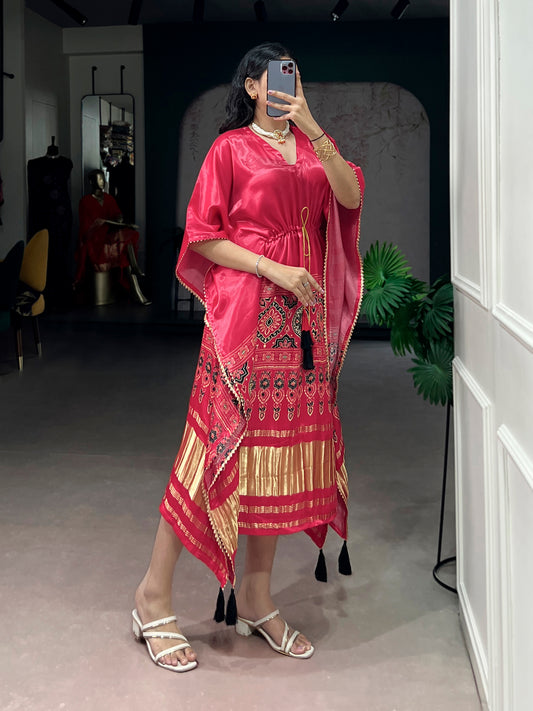 Pink color Pure Gaji Silk Kaftan