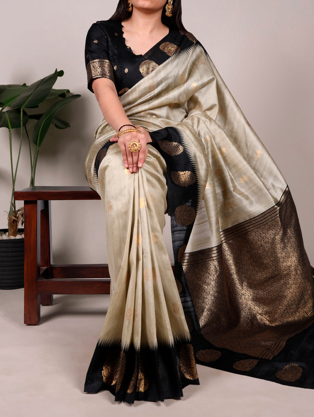 Oatmeal Color Poly Cotton Saree
