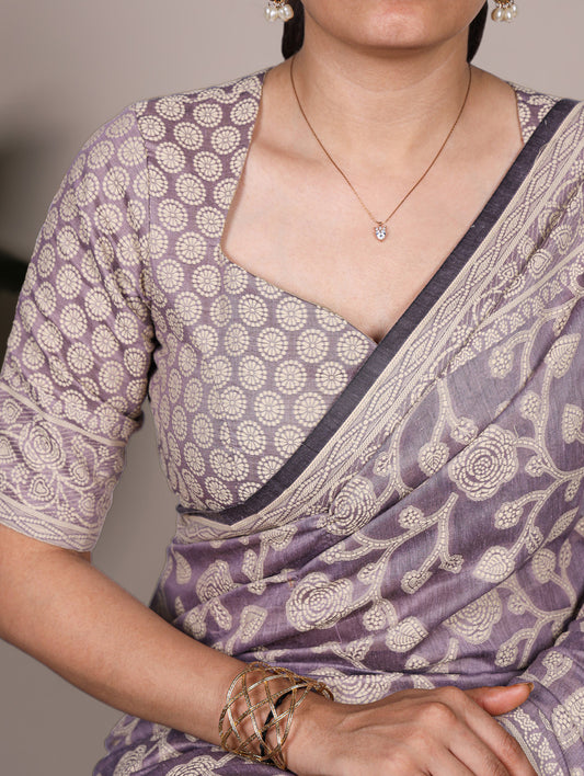 Bright Lavender Color Printed Cotton Silk Saree
