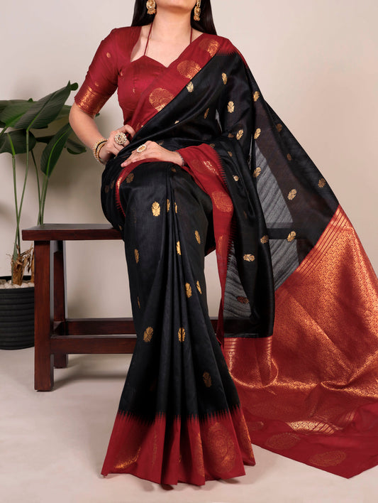 Black Color Poly Cotton Saree