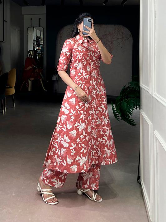 Crimson Red Color Floral Printed Salwar Kameez