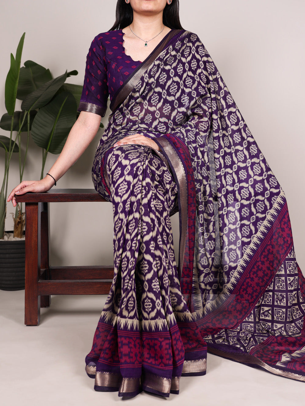 Purple Color Polyester Viscose chanderi Saree
